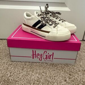 Hey Girl by Corkys White - White Sneakers with Cheetah Laces - Worn Once!
